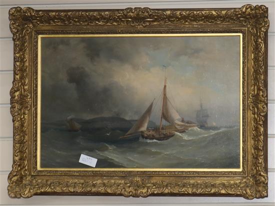 Attributed to Henry Redmore, oil on canvas, shipping off the coast 39 x 59cm.